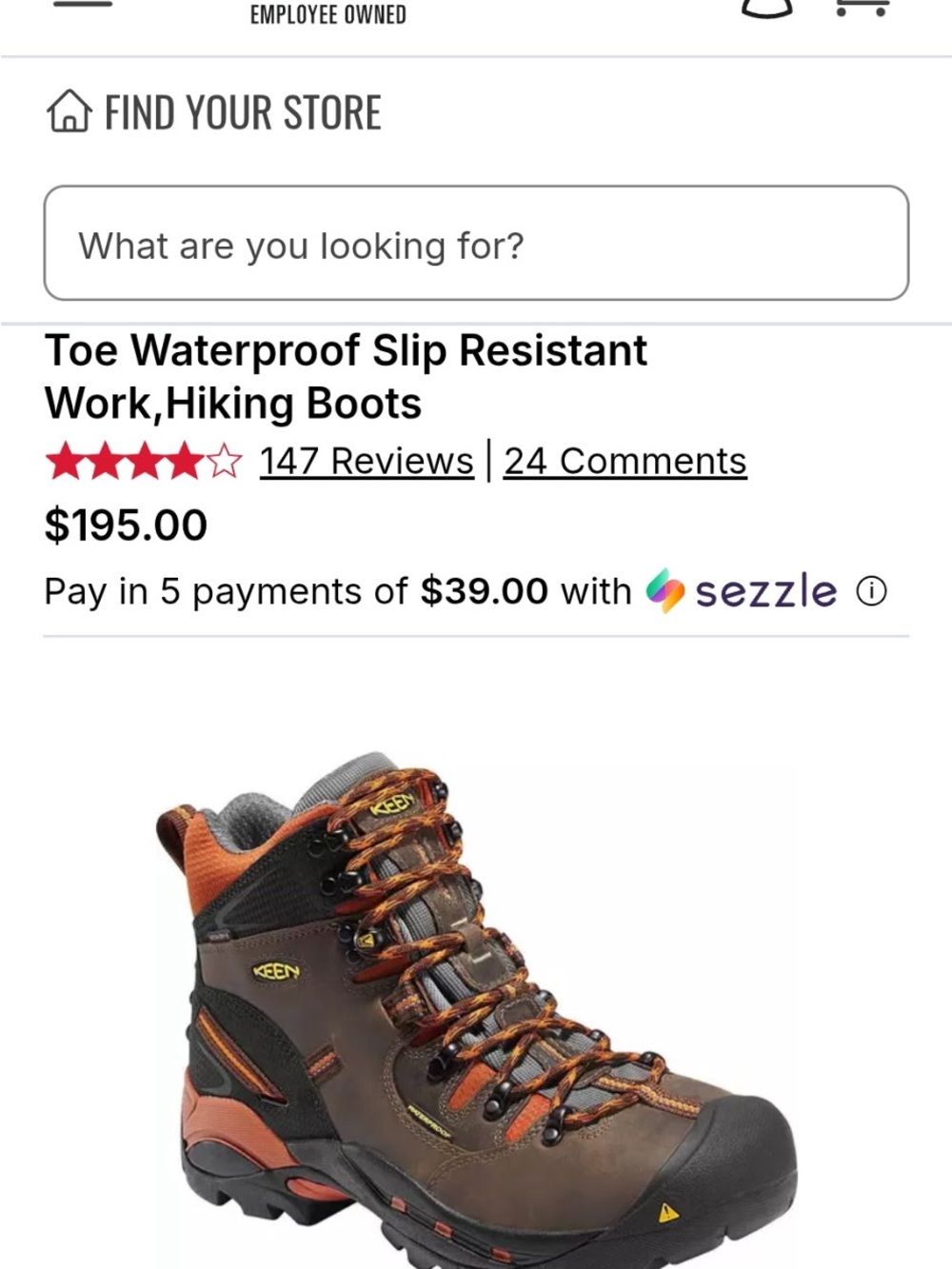 KEEN Brown and Orange Waterproof Work Hiking Boots